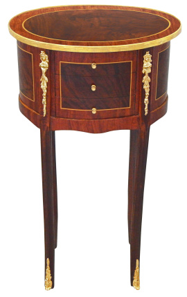 Noční stolek (Bedside) oválný styl intarzie Ludvíka XVI. a bronz 