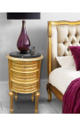 Nightstand (Bedside) drum gilt wood 3 drawers, black marble