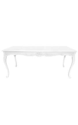 Mesa de comedor barroca de madera lacada en blanco