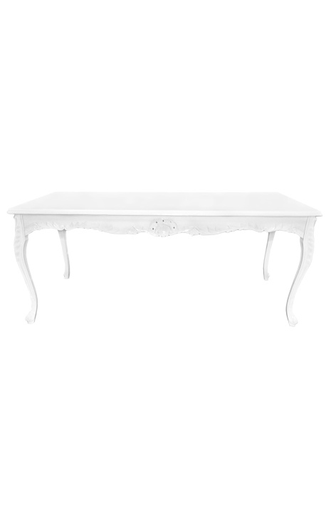 Mesa de comedor barroca en madera lacada blanca