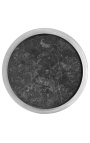 Noptiera tambur lemn argintiu 3 sertare si blat din marmura neagra