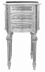 Naktinis staliukas (prie lovos) būgnas, sidabruotas medis, 3 stalčiai ir juodo marmuro viršus
