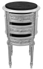 Noční stolek (u postele) buben ze stříbřeného dřeva, 3 zásuvky a deska z černého mramoru