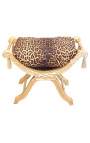 Banco "Dagobert" tecido leopardo e madeira dourada