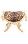 Roman bench (or Dagobert) leopard fabric and gilded wood 