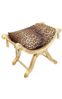 Roman bench (or Dagobert) leopard fabric and gilded wood 