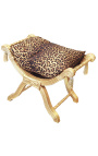 Roman bench (or Dagobert) leopard fabric and gilded wood 