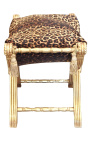 Banco "Dagobert" tecido leopardo e madeira dourada