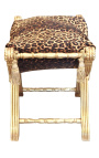 Roman bench (or Dagobert) leopard fabric and gilded wood 