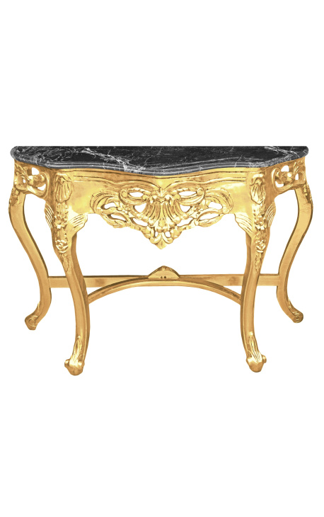 Console de style baroque en bois doré et marbre noir