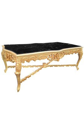 Labai didelis valgomojo stalas medinis baroko aukso lapelis ir juodas marmuras