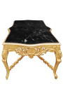 Très grande table de repas baroque en bois doré à la feuille et marbre noir