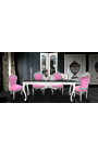 Silla de estilo barroco rococo rosa terciopelo y madera de plata