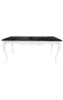 Large dining table wooden baroque white lacquered and black marble