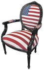 Fauteuil baroque de style Louis XVI "American Flag" et bois noir