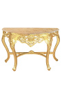 Console de style baroque en bois doré et marbre beige