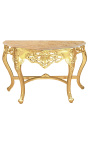 Baroque console with gilt wood and beige marble