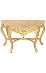 Console de style baroque en bois doré et marbre beige