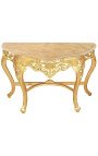 Consola d'estil barroc en fusta daurada i marbre beix