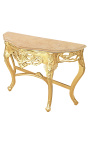 Console de style baroque en bois doré et marbre beige