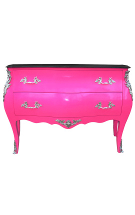 Baroque dresser of style Louis XV pink and black top with 2 drawers