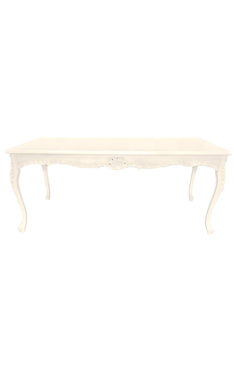 Table de repas baroque en bois laqué beige