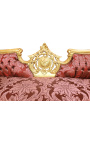 Baroka Napoleona III stila sofa sarkana "Gabaliņi" audumi un zelta lapas koksne
