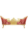 Baroka Napoleona III stila sofa sarkana "Gabaliņi" audumi un zelta lapas koksne