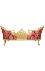 Canapé baroque Napoléon III médaillon tissu "Gobelins" rouge et bois doré