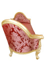 Canapé baroque Napoléon III médaillon tissu "Gobelins" rouge et bois doré
