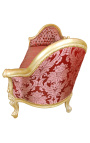 Sofa v baroknem slogu Napoleona III. rdeča "Šablone" tkanina in les iz zlatih listov