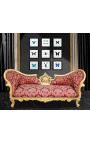 Baroque NapóleonIII stílusú kanapé vörös "Gobelins" szövet és arany levél fa