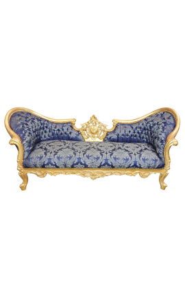 Barok Napoléon III medaille sofa blauw "Gobelins" stof en gouden blad hout