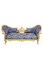 Canapé baroque Napoléon III médaillon tissu "Gobelins" bleu et bois doré