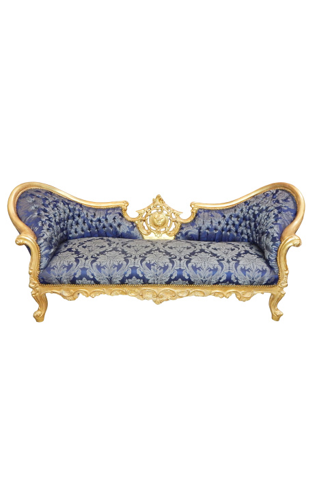 Barok Napoleon III Medallion stil sofa plava "Gobalini" drvo iz tkanine