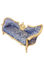 Canapé baroque Napoléon III médaillon tissu "Gobelins" bleu et bois doré