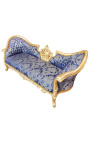 Divano barocco Napoléon III medaglione in tessuto "Gobelins" legno blu e oro