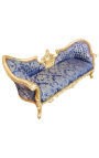 Barock NapoleonIII medaljongstil soffa blå "Gobelins" tyg och guld blad trä