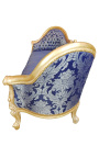 Canapé baroque Napoléon III médaillon tissu "Gobelins" bleu et bois doré