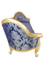 Canapé baroque Napoléon III médaillon tissu "Gobelins" bleu et bois doré
