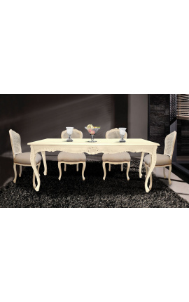 Table de repas baroque en bois laqué beige