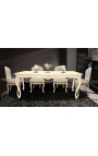 Table de repas baroque en bois laqué beige