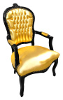 Baroque armchair Louis XV style faux leather gold and glossy black wood