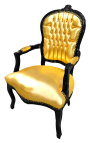 Fauteuil baroque de style Louis XV simili cuir doré et bois noir