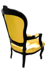Barocker Sessel im Louis XV-Stil, Kunstleder in Gold und glänzend schwarzem Holz