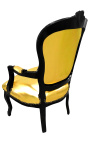 Μπαρόκ πολυθρόνα στυλ Louis XV από χρυσό δερματίνη και μαύρο γυαλιστερό ξύλο