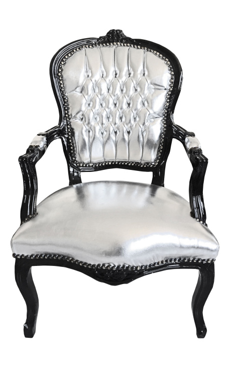 барокко Louis XV искусственная кожа кресло серебра и черного дерева