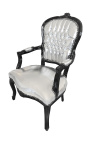 Barokowy fotel Louis XV Styl Srebrny i czarny drewno - 11