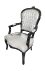 Baroque armchair Louis XV style faux leather silver and black wood