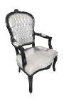 Baroque armchair Louis XV style leatherette silver and black wood